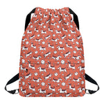 Orange Doodle Bull Terrier Pattern Print Drawstring Backpack