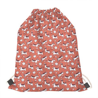 Orange Doodle Bull Terrier Pattern Print Drawstring Bag