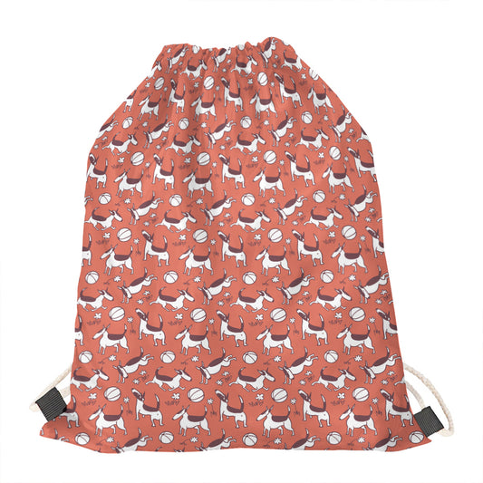 Orange Doodle Bull Terrier Pattern Print Drawstring Bag