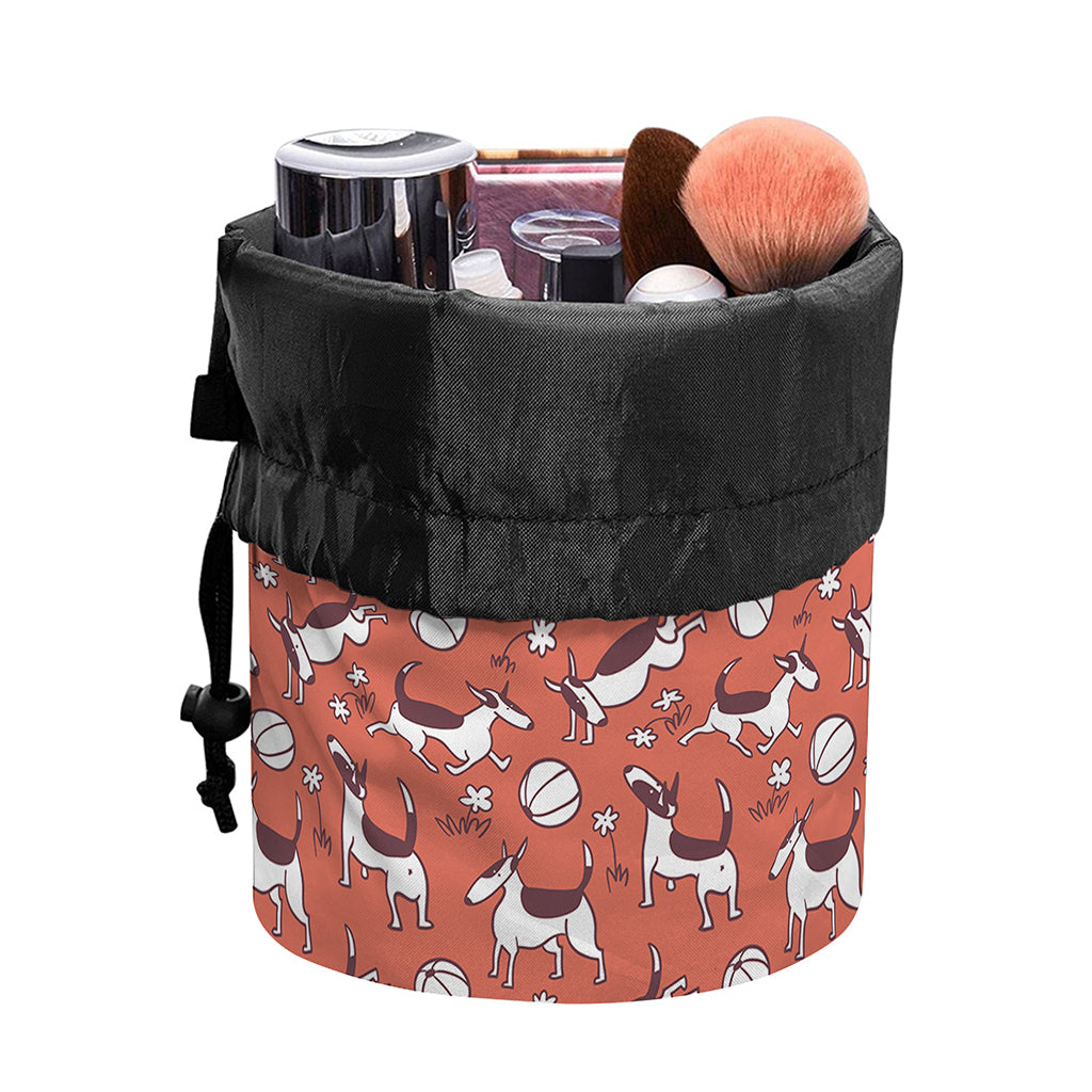 Orange Doodle Bull Terrier Pattern Print Drawstring Makeup Bag