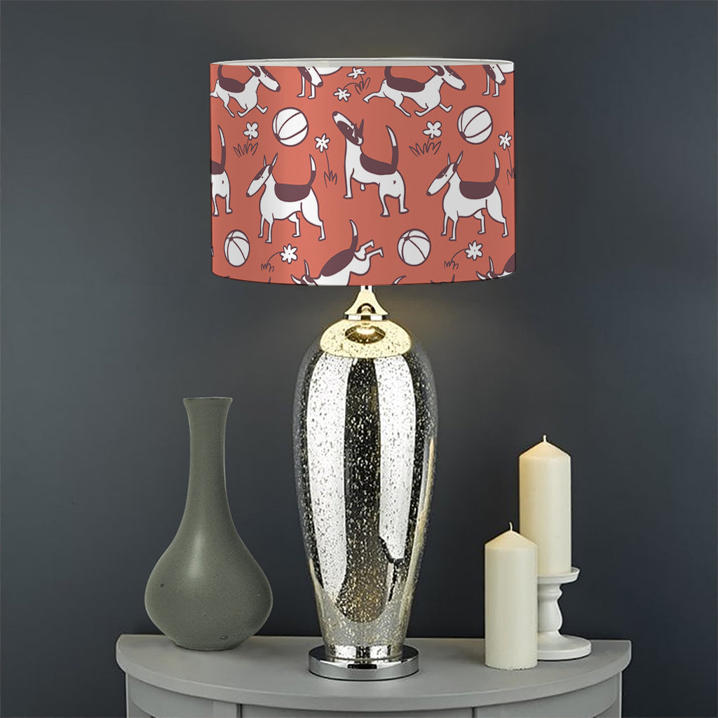Orange Doodle Bull Terrier Pattern Print Drum Lamp Shade
