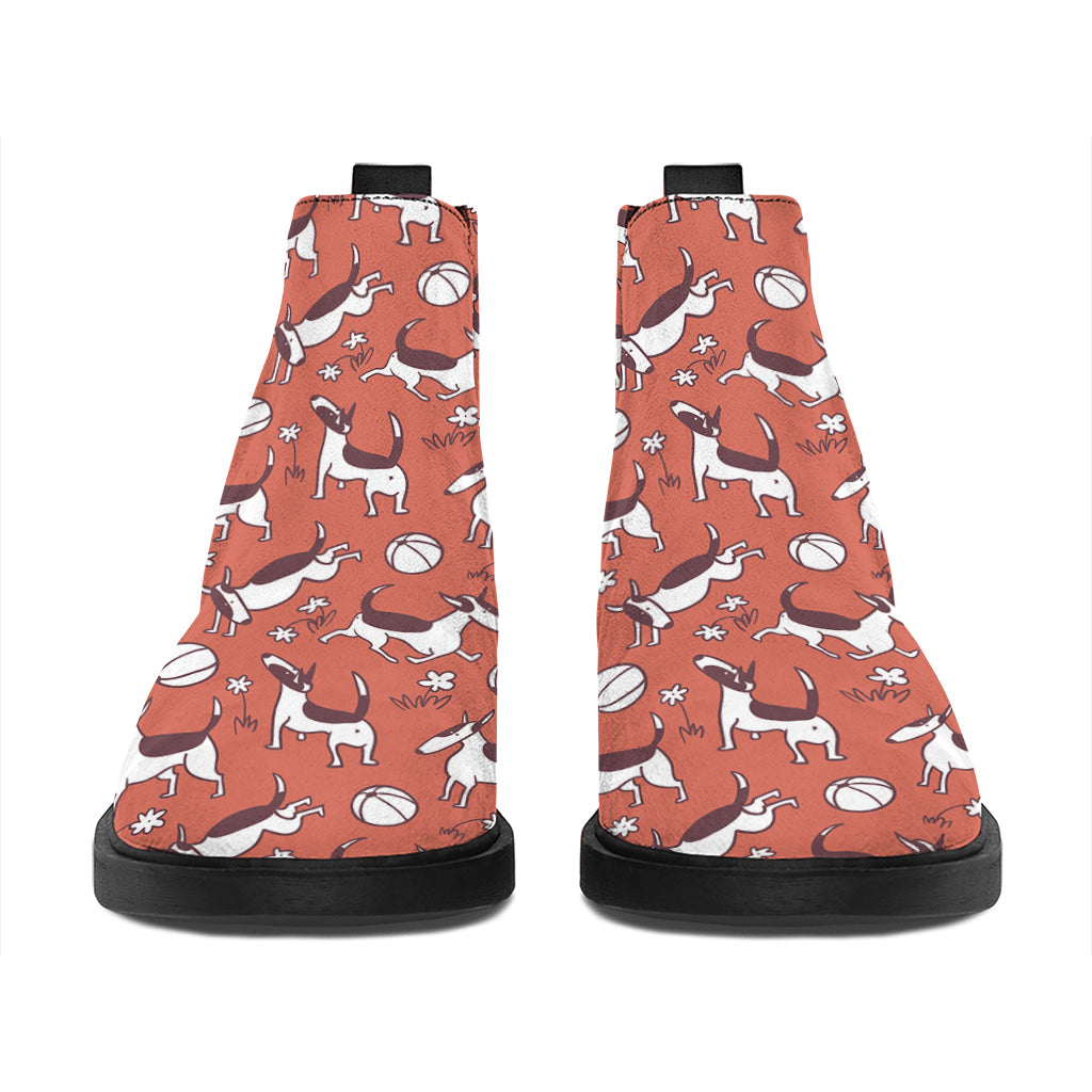 Orange Doodle Bull Terrier Pattern Print Flat Ankle Boots