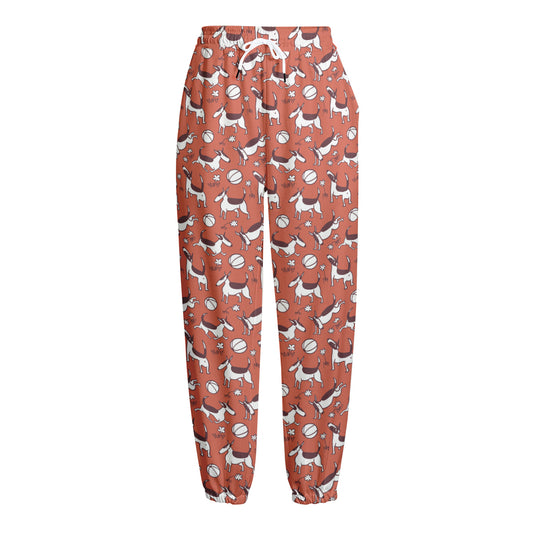 Orange Doodle Bull Terrier Pattern Print Fleece Lined Knit Pants