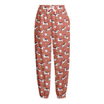 Orange Doodle Bull Terrier Pattern Print Fleece Lined Knit Pants