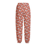 Orange Doodle Bull Terrier Pattern Print Fleece Lined Knit Pants