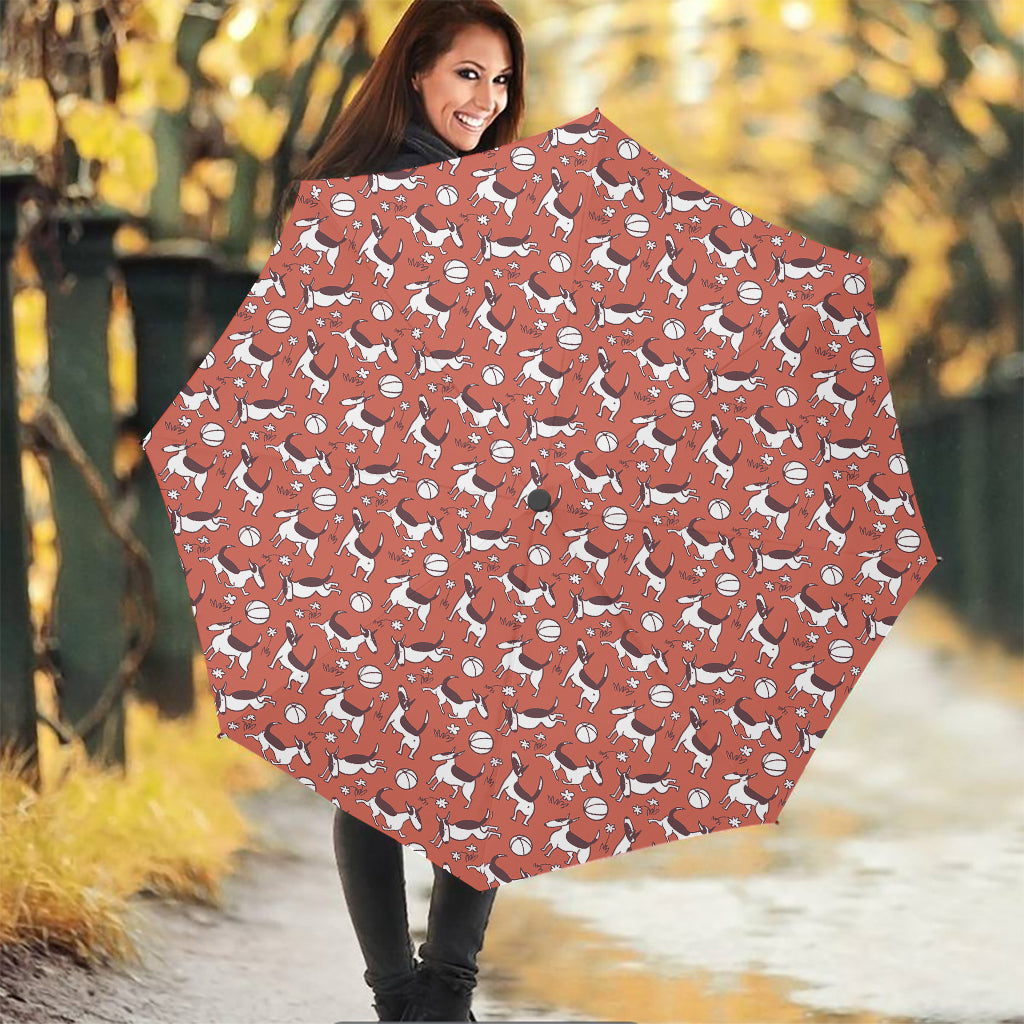 Orange Doodle Bull Terrier Pattern Print Foldable Umbrella