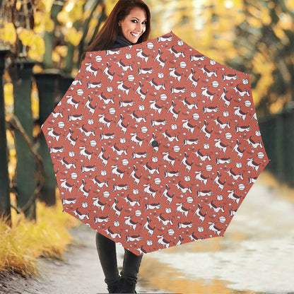 Orange Doodle Bull Terrier Pattern Print Foldable Umbrella