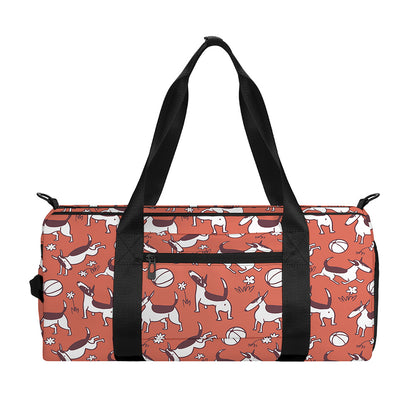 Orange Doodle Bull Terrier Pattern Print Gym Bag