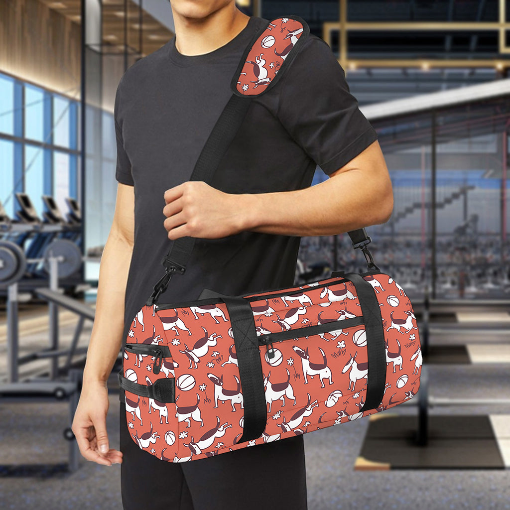 Orange Doodle Bull Terrier Pattern Print Gym Bag