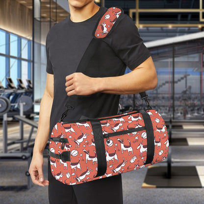 Orange Doodle Bull Terrier Pattern Print Gym Bag