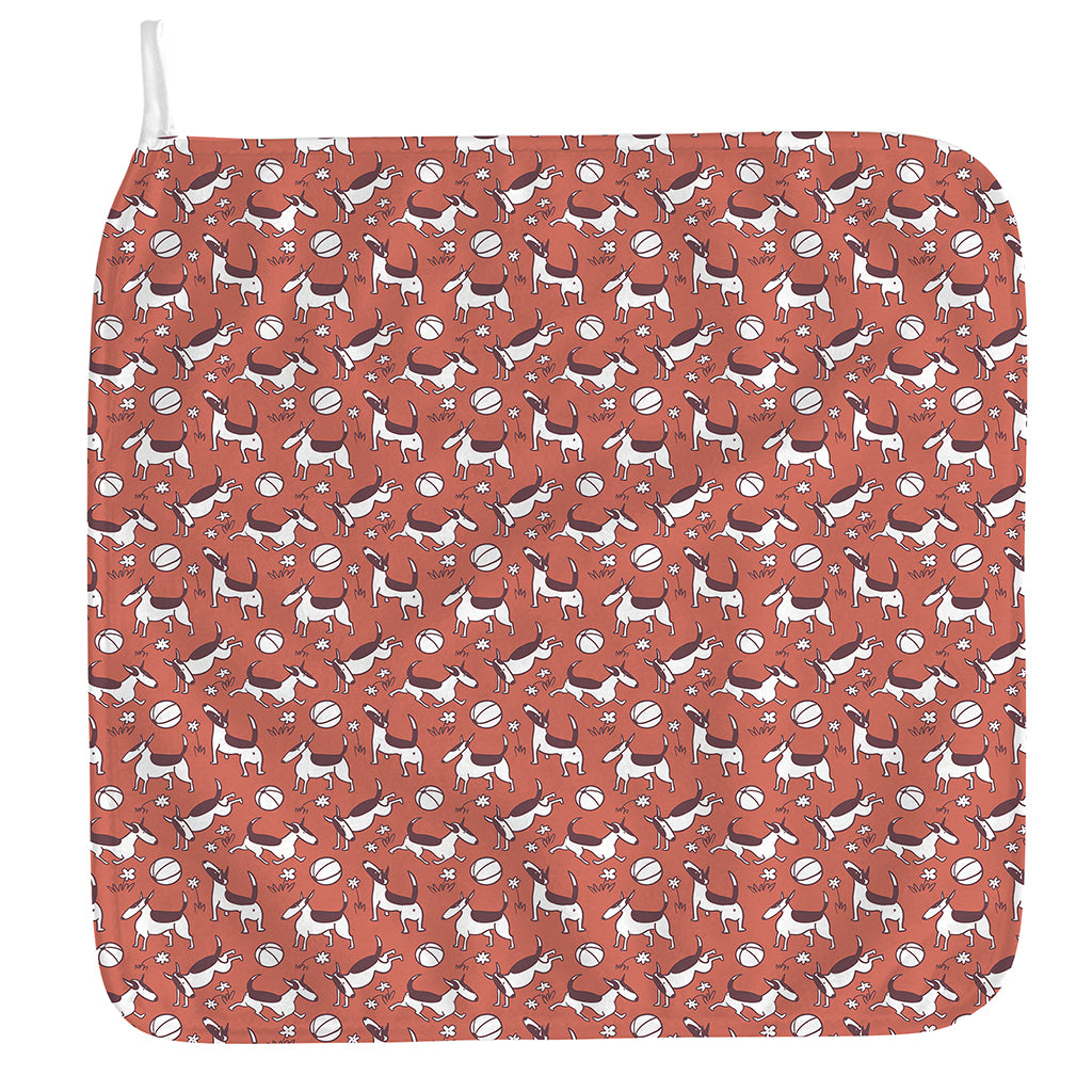 Orange Doodle Bull Terrier Pattern Print Hand Towel