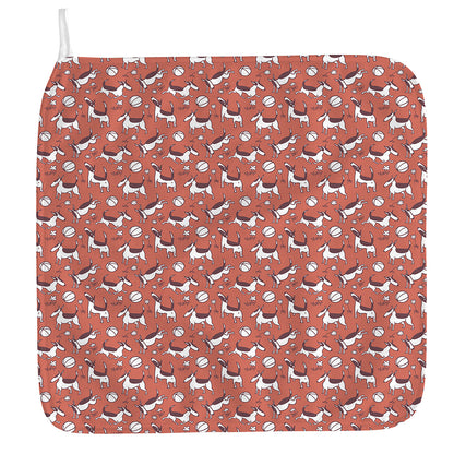 Orange Doodle Bull Terrier Pattern Print Hand Towel