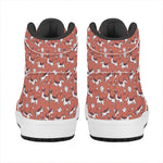 Orange Doodle Bull Terrier Pattern Print High Top Leather Sneakers