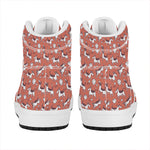 Orange Doodle Bull Terrier Pattern Print High Top Leather Sneakers