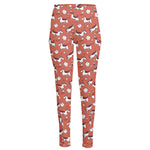 Orange Doodle Bull Terrier Pattern Print High-Waisted Pocket Leggings