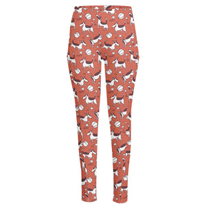 Orange Doodle Bull Terrier Pattern Print High-Waisted Pocket Leggings