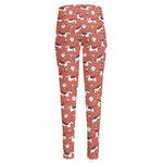 Orange Doodle Bull Terrier Pattern Print High-Waisted Pocket Leggings