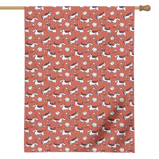 Orange Doodle Bull Terrier Pattern Print House Flag
