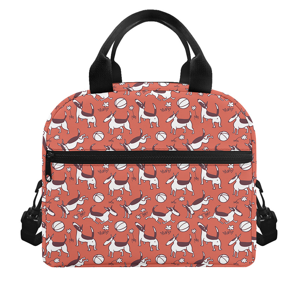 Orange Doodle Bull Terrier Pattern Print Insulated Lunch Bag