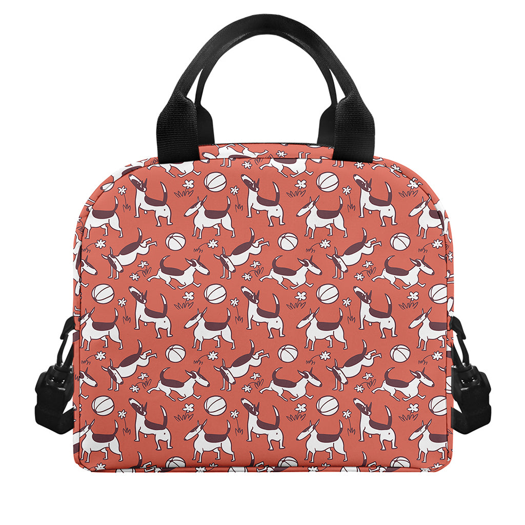 Orange Doodle Bull Terrier Pattern Print Insulated Lunch Bag