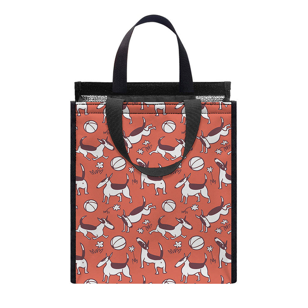 Orange Doodle Bull Terrier Pattern Print Insulated Lunch Tote