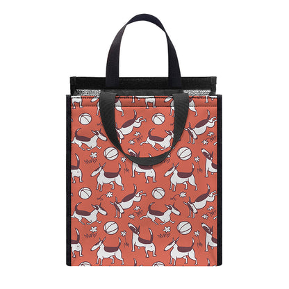 Orange Doodle Bull Terrier Pattern Print Insulated Lunch Tote