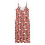 Orange Doodle Bull Terrier Pattern Print Jersey Midi Cami Dress