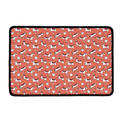 Orange Doodle Bull Terrier Pattern Print Kitchen Mat