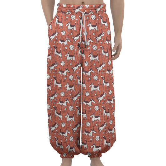 Orange Doodle Bull Terrier Pattern Print Lantern Pants