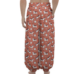 Orange Doodle Bull Terrier Pattern Print Lantern Pants