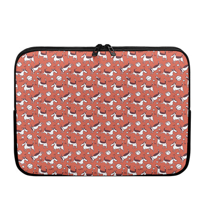Orange Doodle Bull Terrier Pattern Print Laptop Sleeve