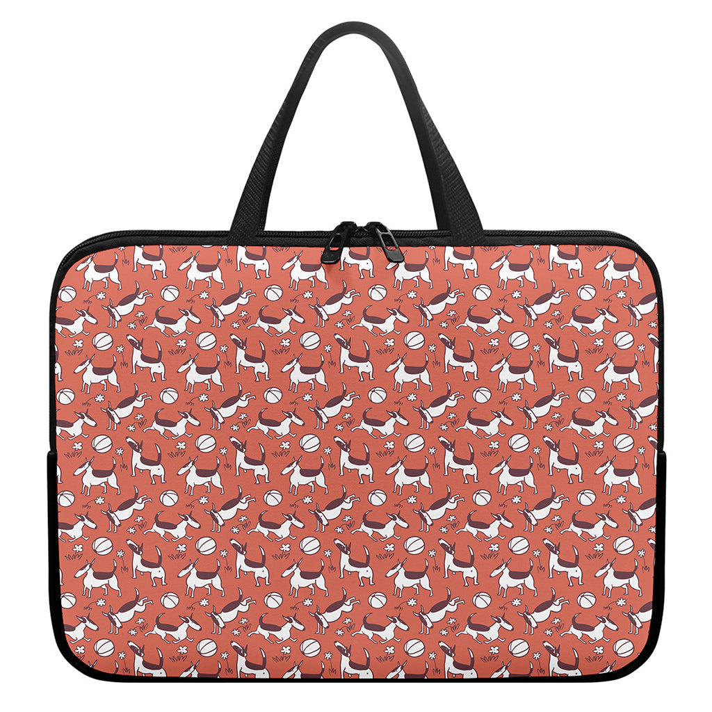 Orange Doodle Bull Terrier Pattern Print Laptop Sleeve With Handle