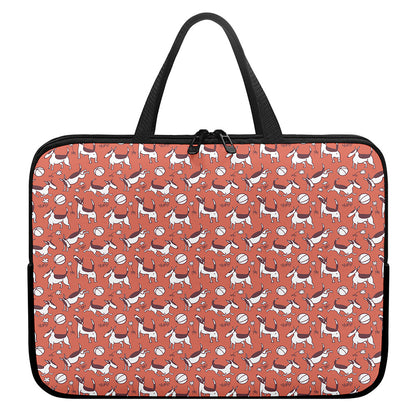 Orange Doodle Bull Terrier Pattern Print Laptop Sleeve With Handle