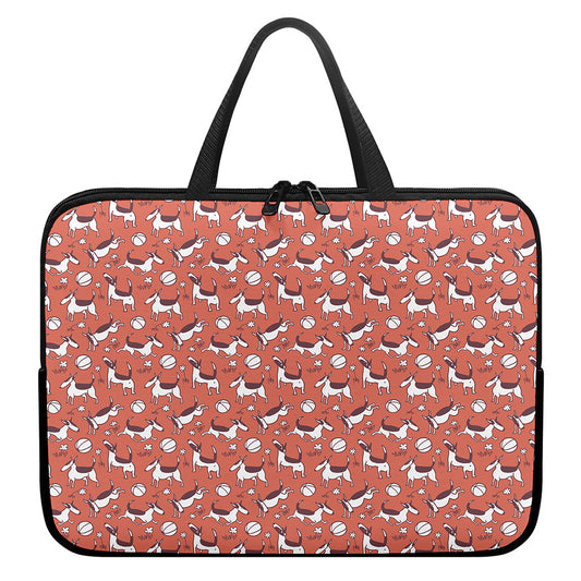 Orange Doodle Bull Terrier Pattern Print Laptop Sleeve With Handle
