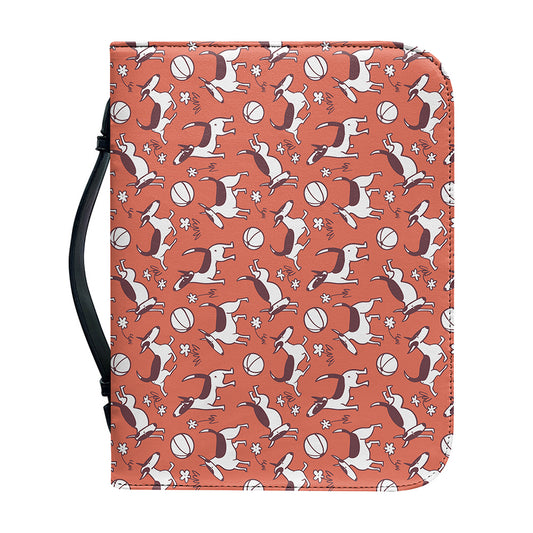 Orange Doodle Bull Terrier Pattern Print Leather Bible Cover
