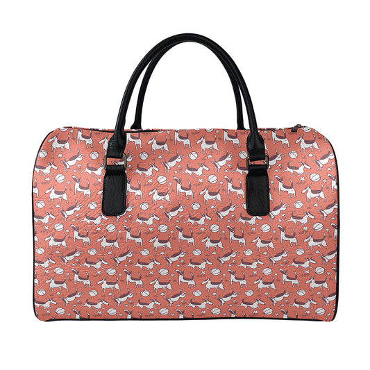 Orange Doodle Bull Terrier Pattern Print Leather Duffle Bag