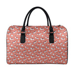Orange Doodle Bull Terrier Pattern Print Leather Duffle Bag
