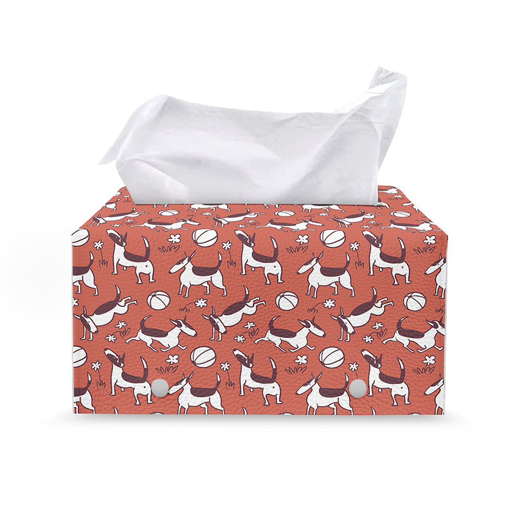 Orange Doodle Bull Terrier Pattern Print Leather Tissue Box Cover