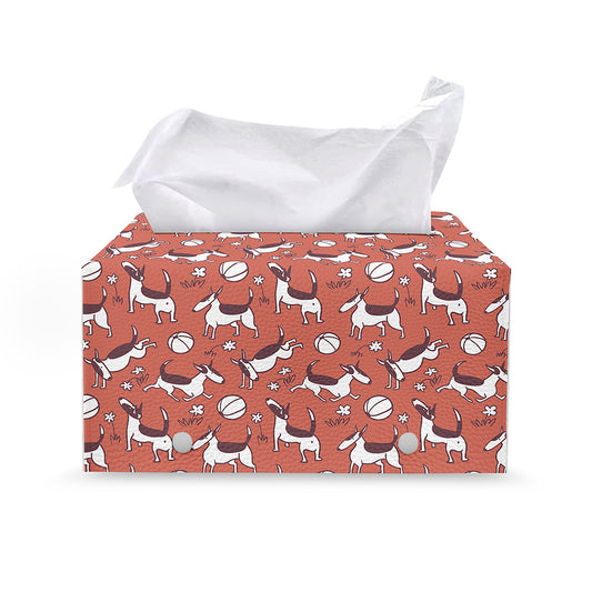 Orange Doodle Bull Terrier Pattern Print Leather Tissue Box Cover