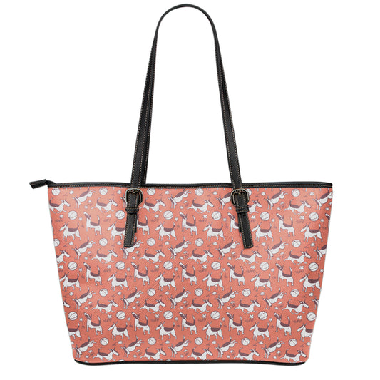 Orange Doodle Bull Terrier Pattern Print Leather Tote Bag