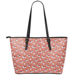 Orange Doodle Bull Terrier Pattern Print Leather Tote Bag