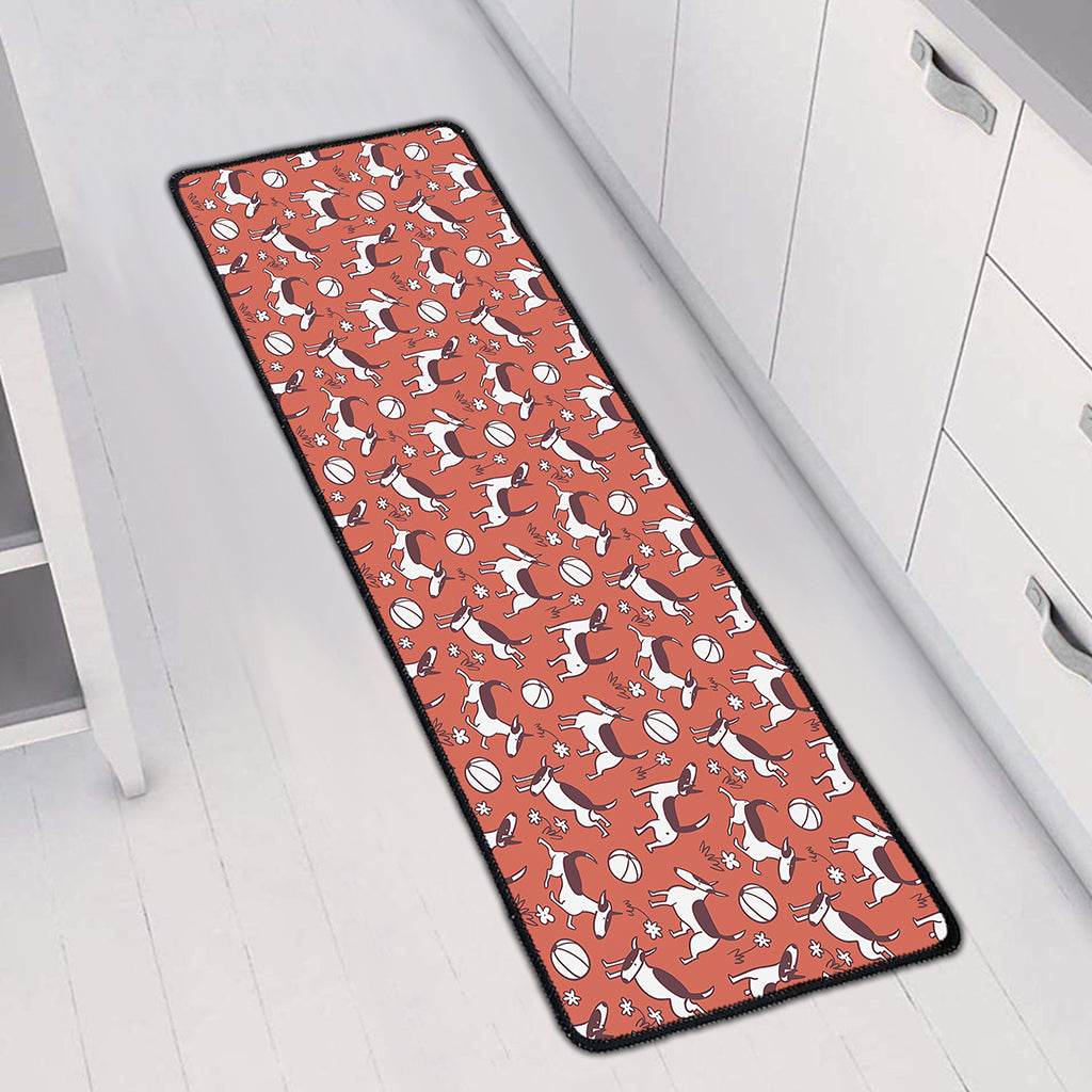 Orange Doodle Bull Terrier Pattern Print Long Kitchen Mat