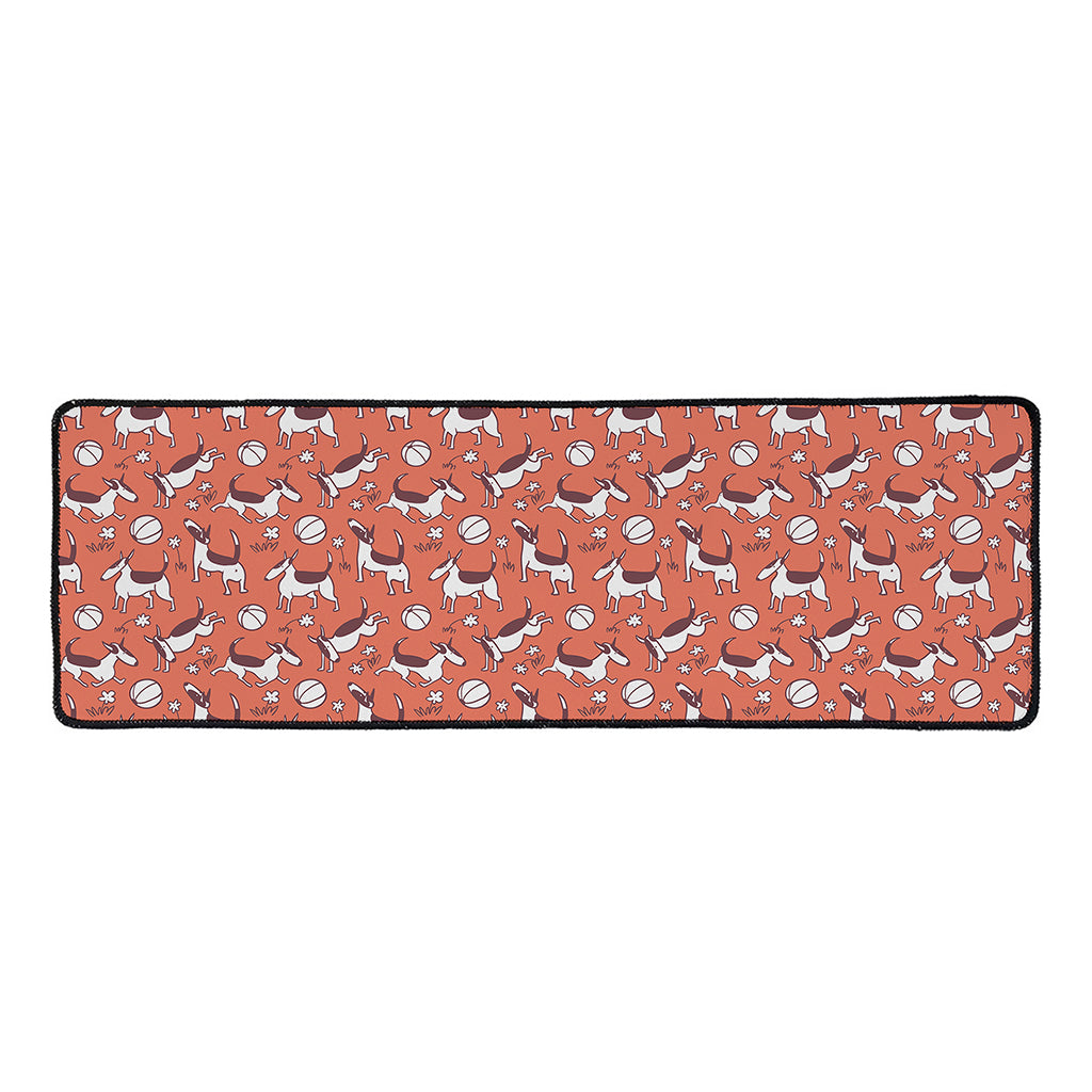 Orange Doodle Bull Terrier Pattern Print Long Kitchen Mat