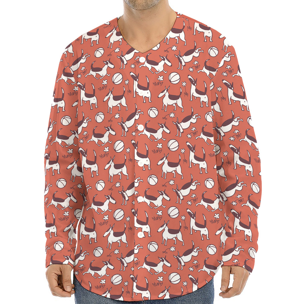 Orange Doodle Bull Terrier Pattern Print Long Sleeve Baseball Jersey