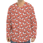 Orange Doodle Bull Terrier Pattern Print Long Sleeve Baseball Jersey