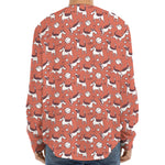 Orange Doodle Bull Terrier Pattern Print Long Sleeve Baseball Jersey