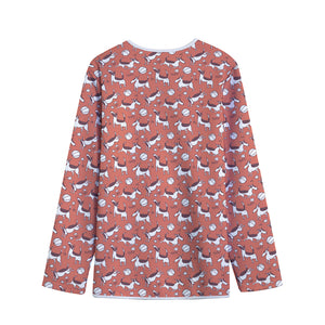 Orange Doodle Bull Terrier Pattern Print Long Sleeve Short Coat