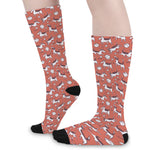 Orange Doodle Bull Terrier Pattern Print Long Socks