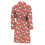 Orange Doodle Bull Terrier Pattern Print Men's Bathrobe