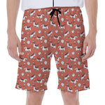 Orange Doodle Bull Terrier Pattern Print Men's Beach Shorts
